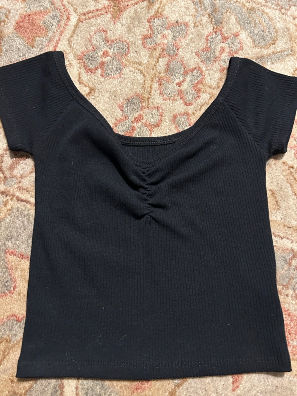 America Eagle Black Ribbed Scoop-Neck Short Sleeve Top